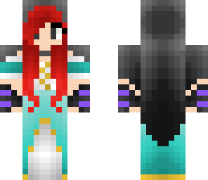red hair blue dress