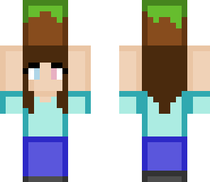 cute girl carrying a grass block