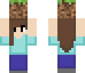 girl holding grass block