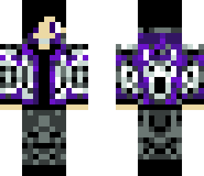 black hair purple jacket
