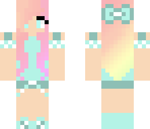 blue and white girl with rainbow hair