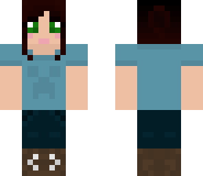 blue t-shirt girl with ponytail