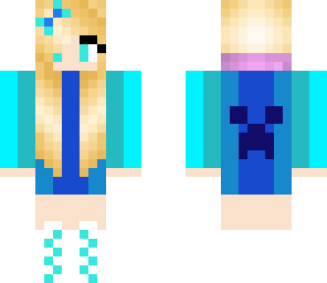 blue creeper girl with random pink headphones