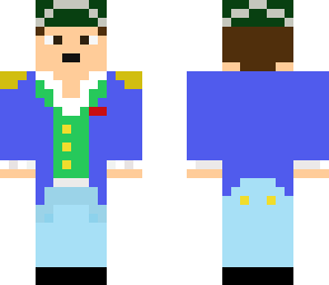 blue suit green hat