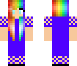rainbow hair girl with blue dress