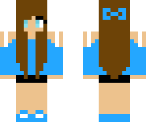 blue brunette with bow