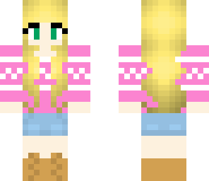 blonde girl pink sweater