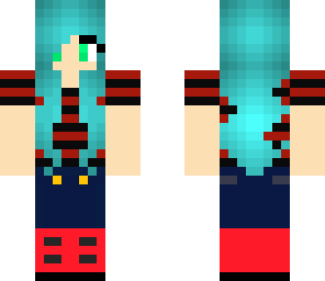blue hair red shoes