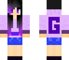 purple haired girl with hood off