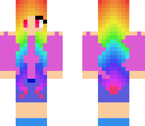 rainbow haired girl short pants with pink shirt