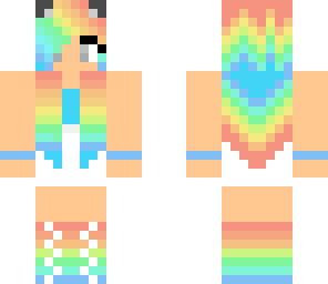cat girl in a dress with rainbow hair