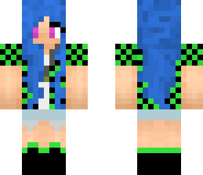 checker shirt blue hair girl