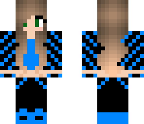 brown hair blue outfit