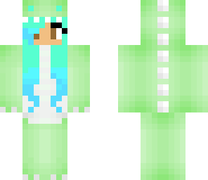 green dino girl with blue hair