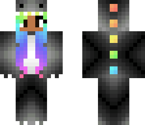 black dinosaur with rainbow hair