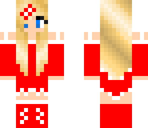 blonde girl with red dress
