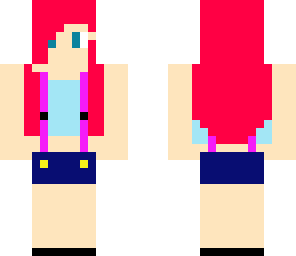red hair purple overalls