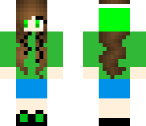 green girl with jacket and shorts and headphones