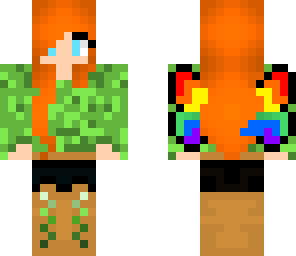 redhead with green shirt and rainbow wings