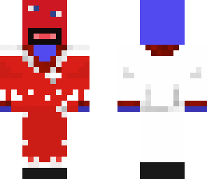 blue man splattered in red paint