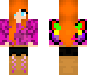 redhead with pink shirt and rainbow wings