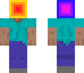 herobrine disguised as steve with a rainbow head