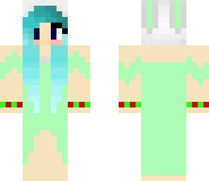 blue hair and green dress