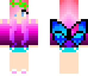 blue winged pink girl witht flowers