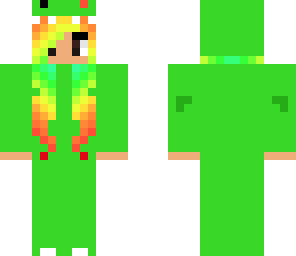 rainbow hair girl in a dino suit