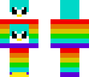 blue penguin in rainbow pajamas