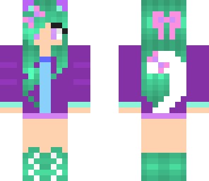 green hair cat girl