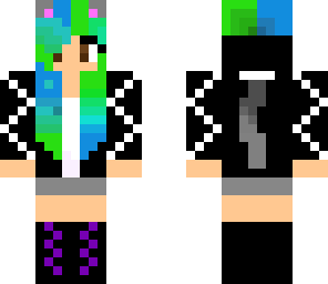 gamer blue green cat girl