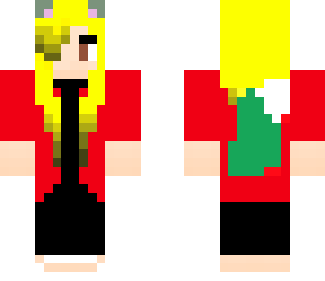 wolf girl in black outfit with red jacket