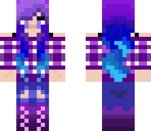 purple to blue gradient hair plaid shirt