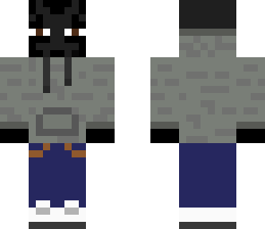 enderman wearing a grey hooded sweatshirt