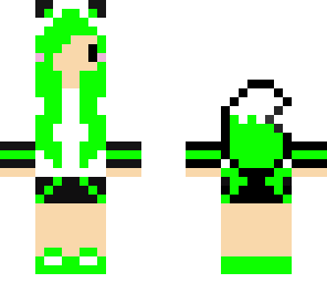 twin green wolf girl chibi style