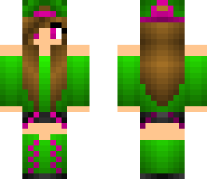 pink green girl with hat