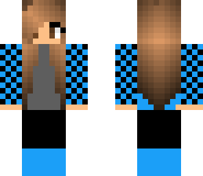 brown haired girl with blue and black shirt