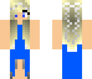 girl with a blue dress and a white bow