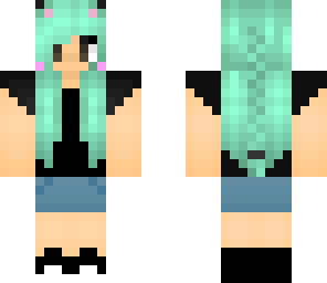 green hair neko girl