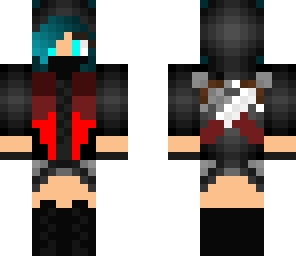 blue and red haired assassin girl