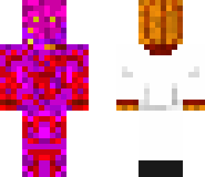 bloody purple man with a pumpkin head in the back