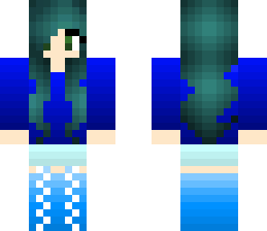 blue girl with pony tails