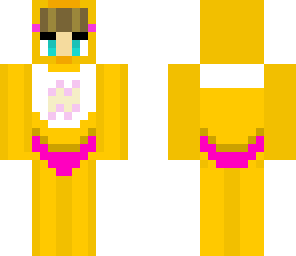 girl wearing toy chica suit