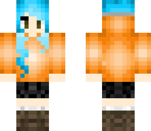 blue haired-orange hoodie