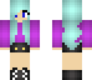 blue hair and purple shirt girl