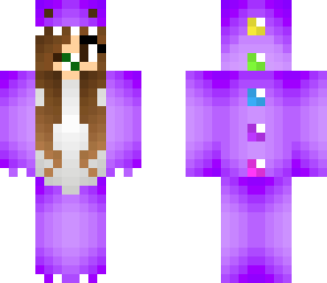purple dino girl with green and white dummy