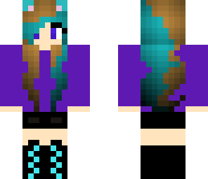kitty girl with blue and brown hair