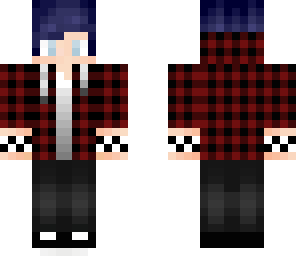 teen boy with blue hair and a flannel