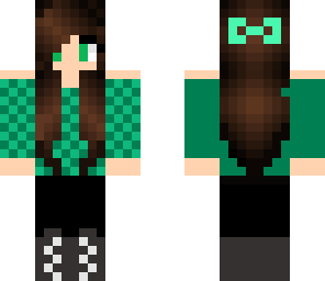 girl wearing teal with a green bow